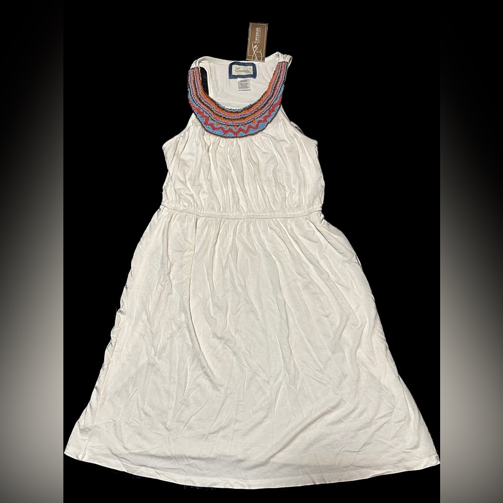 NWT RETAIL $448 Emmelee beaded neckline white sleeveless  dress large